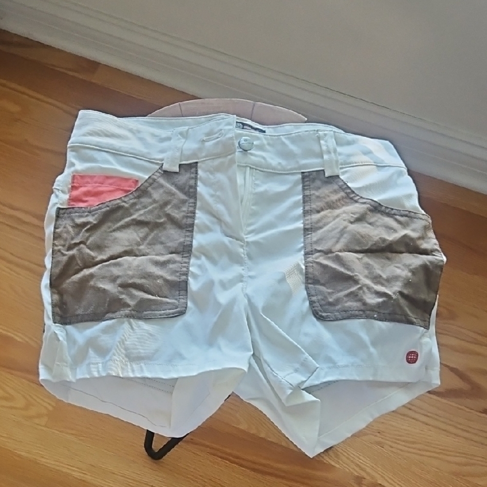 Casual White and Brown Women's Cargo Shorts